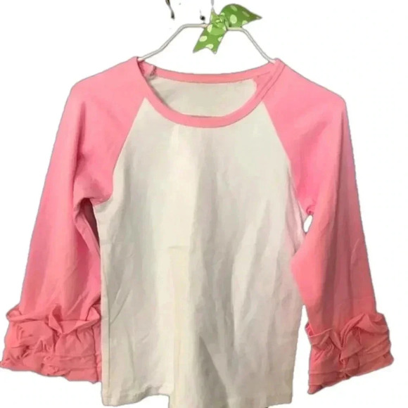 White pink T-shirt ruffle sleeves size M - Picture 1 of 5